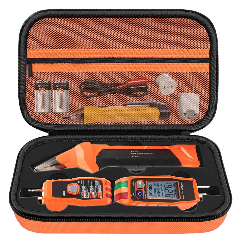 HESPLUS Hard Case for Klein Tools ET310 AC Circuit Breaker Finder Electric Tester & 80016 Tool Kit & RT250 GFCI Outlet Tester and Accessories Electrical Tools Storage Organizer Bag, Orange(Case Only) - Image 1